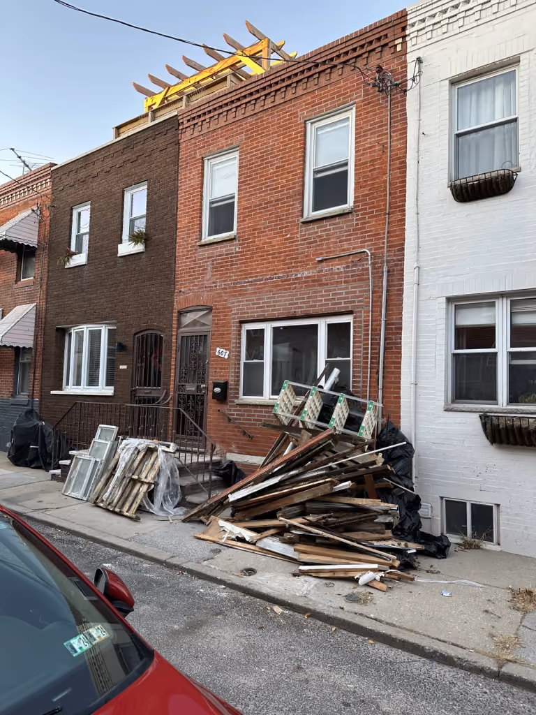 The red-brick Gerritt Street facade before exterior finishing.