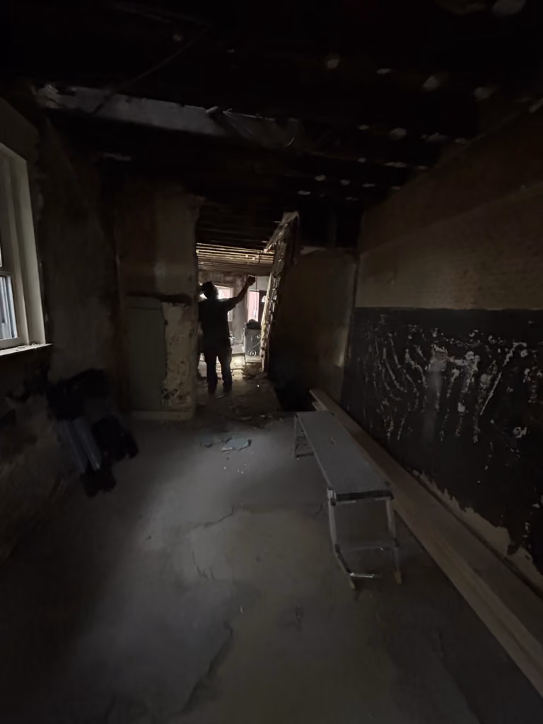 The rear interior during early demolition.