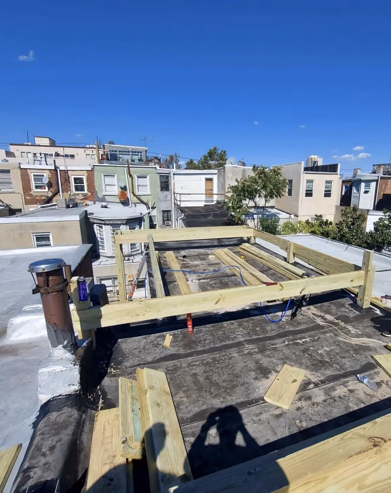 The rooftop deck structure under construction.