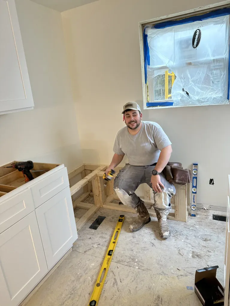 Building the kitchen breakfast-nook bench.