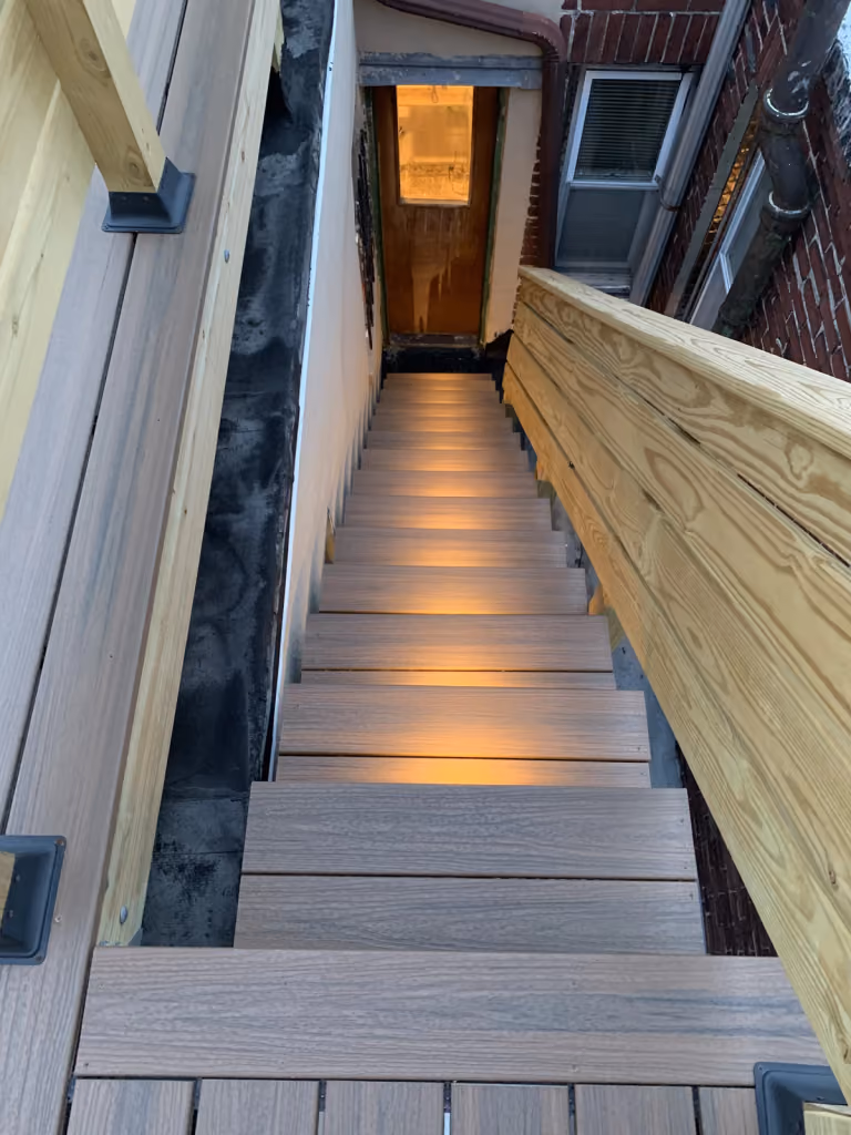 The completed access stairs with integrated lighting.