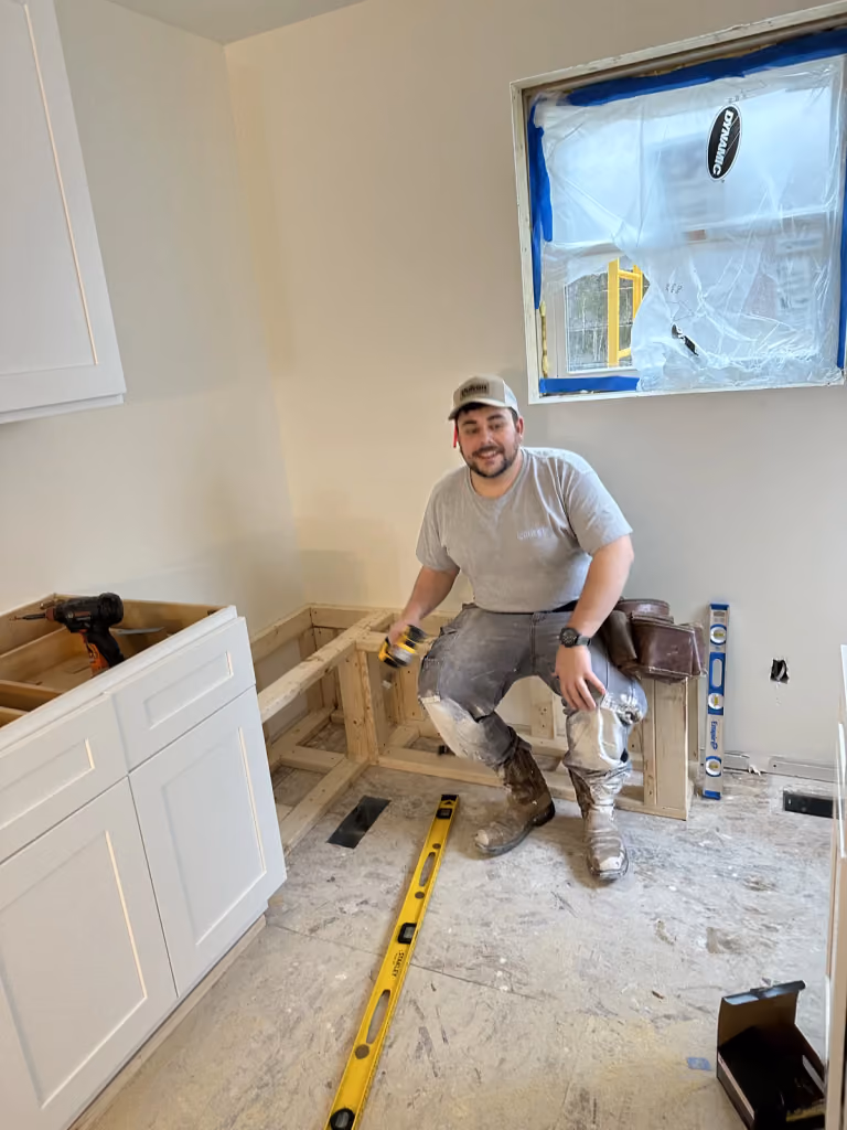 Building the kitchen breakfast-nook bench.